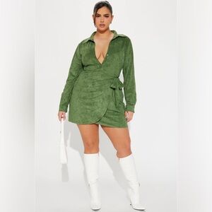 Working Hard Suede Mini Dress - Green